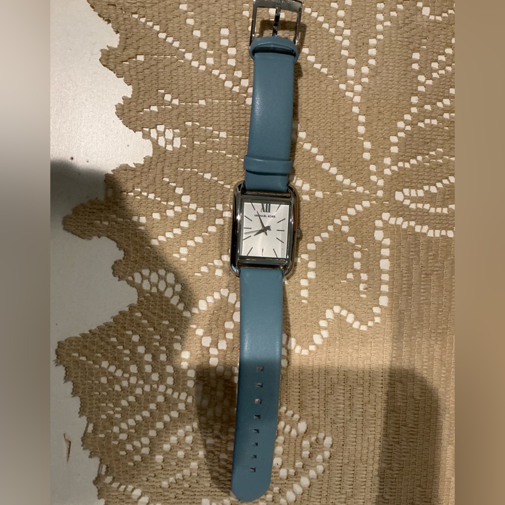 Michael Kors Watch MKO-1061 Women’s Silver Square Blue Strap ~Petite Monroe~NIB - Picture 4 of 6